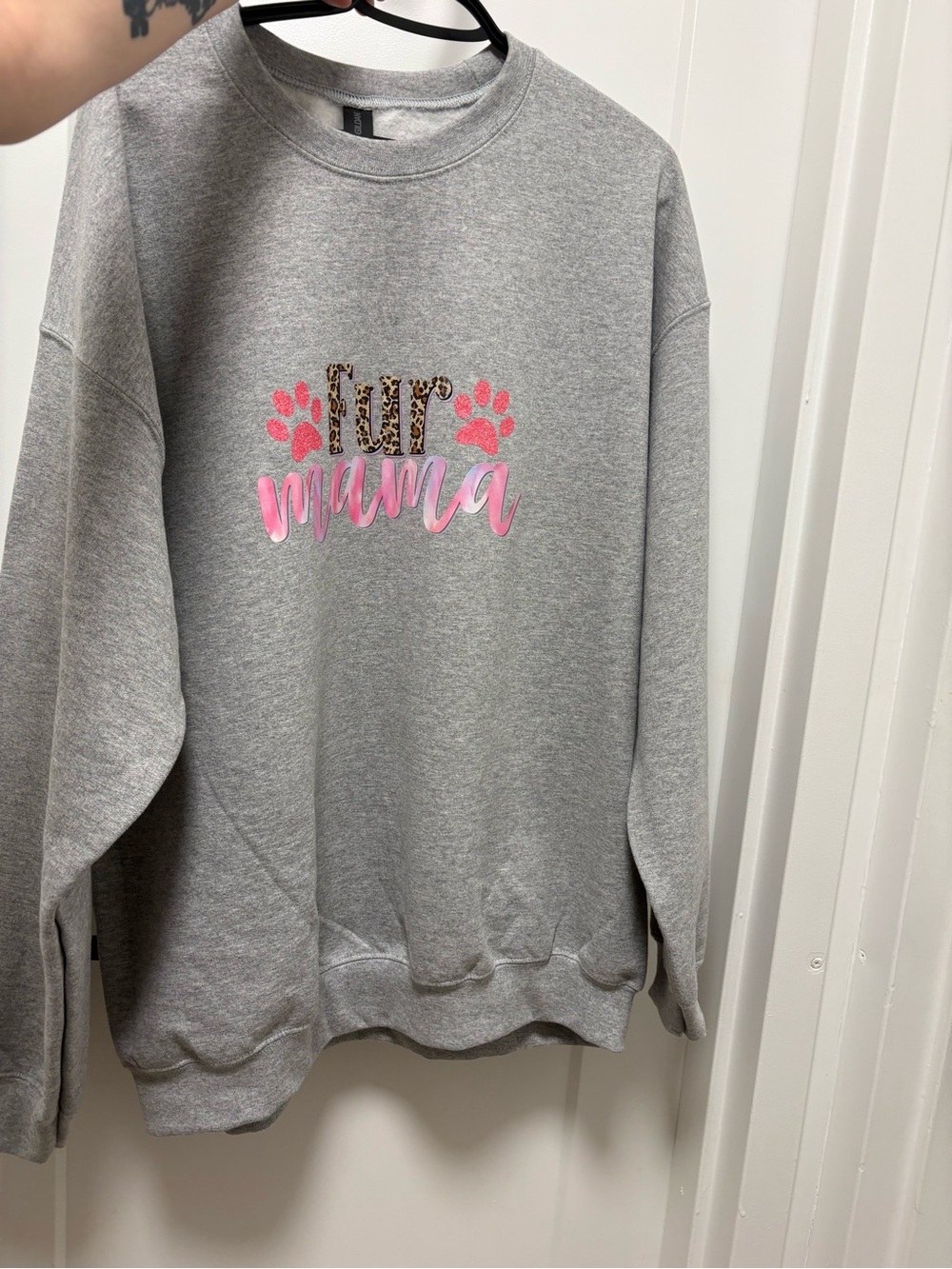 Gray "Fur Mama" Pullover Sweatshirt with Pink Accents